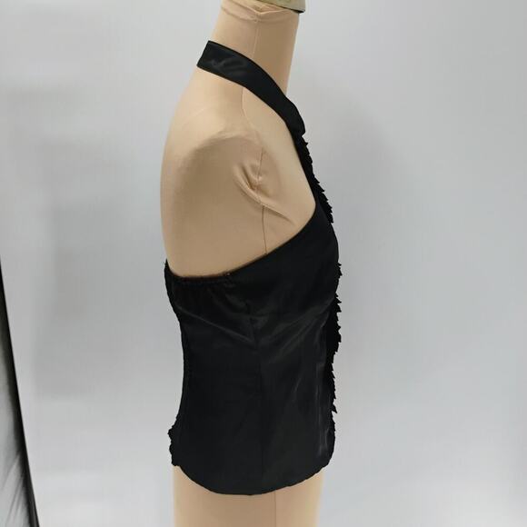 Forever 21 Women Tops Black y2k satin halter top ruffle tuxedo - Picture 10 of 12